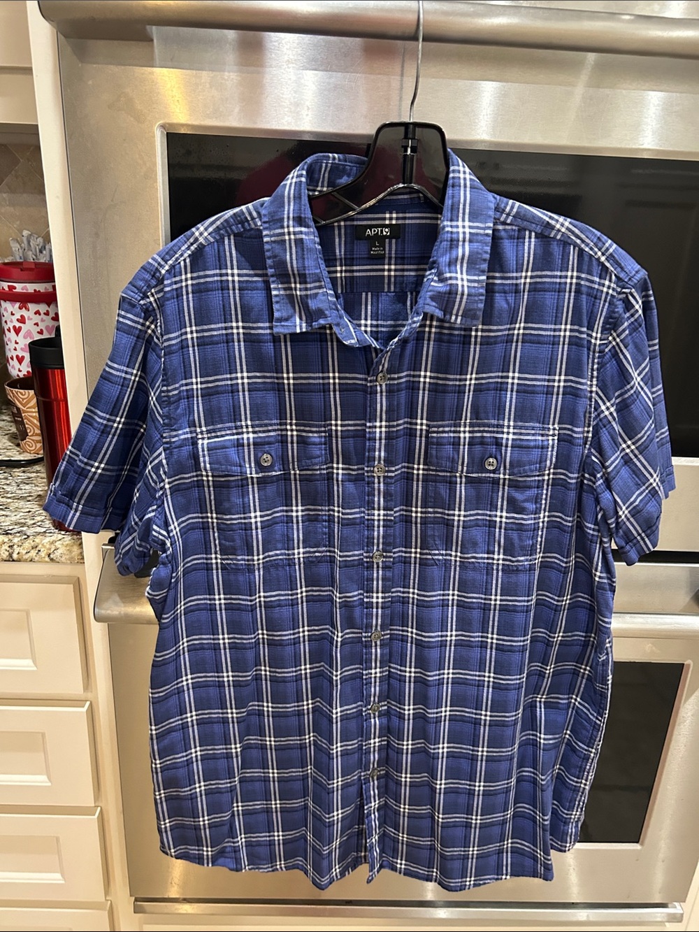 Apt. 9 Navy and White Plaid Short-Sleeve Button-Down Shirt